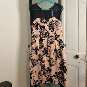Mesh top, a line dress, velvet flowers